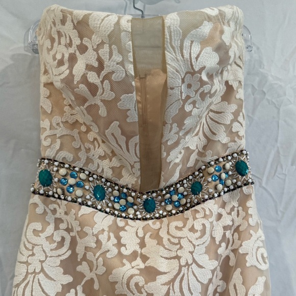 Nina Canacci Cream Blue Beaded Lace Embroidered Mermaid Event wedding Dress Sz 6 - Picture 10 of 16